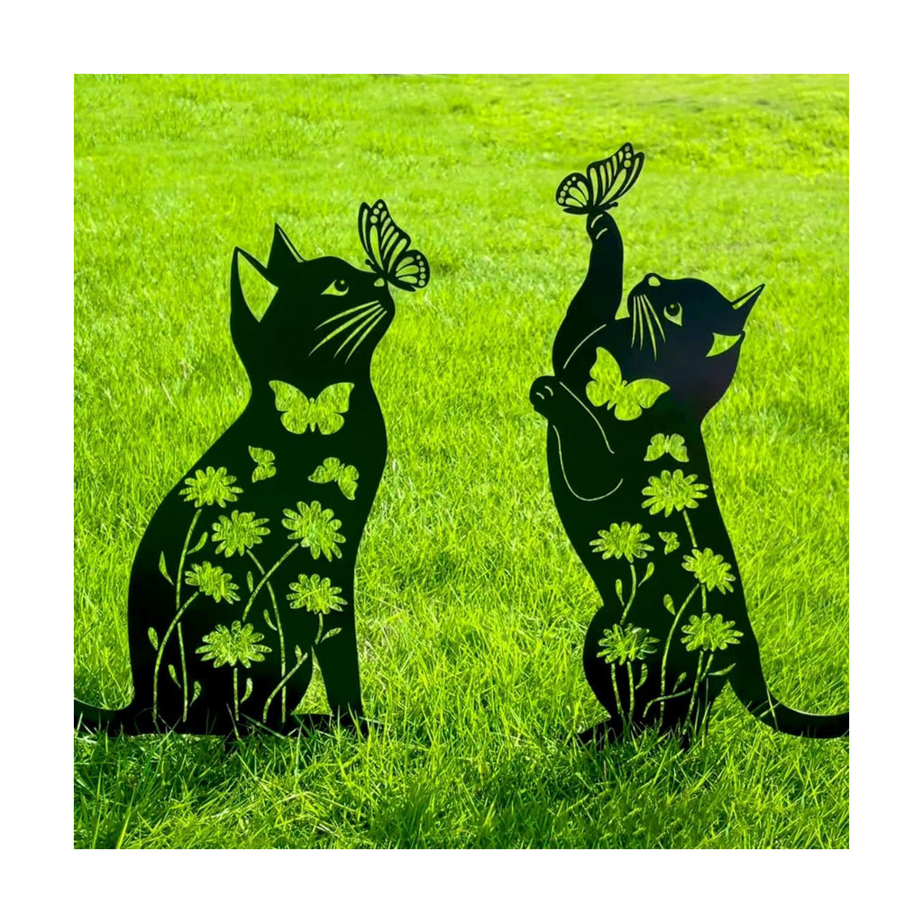Cat Garden Decor Outside Black Cat Silhouette Yard Art Garden Stakes | 17" Rust-proof Metal Black Cat Yard Decor Adds