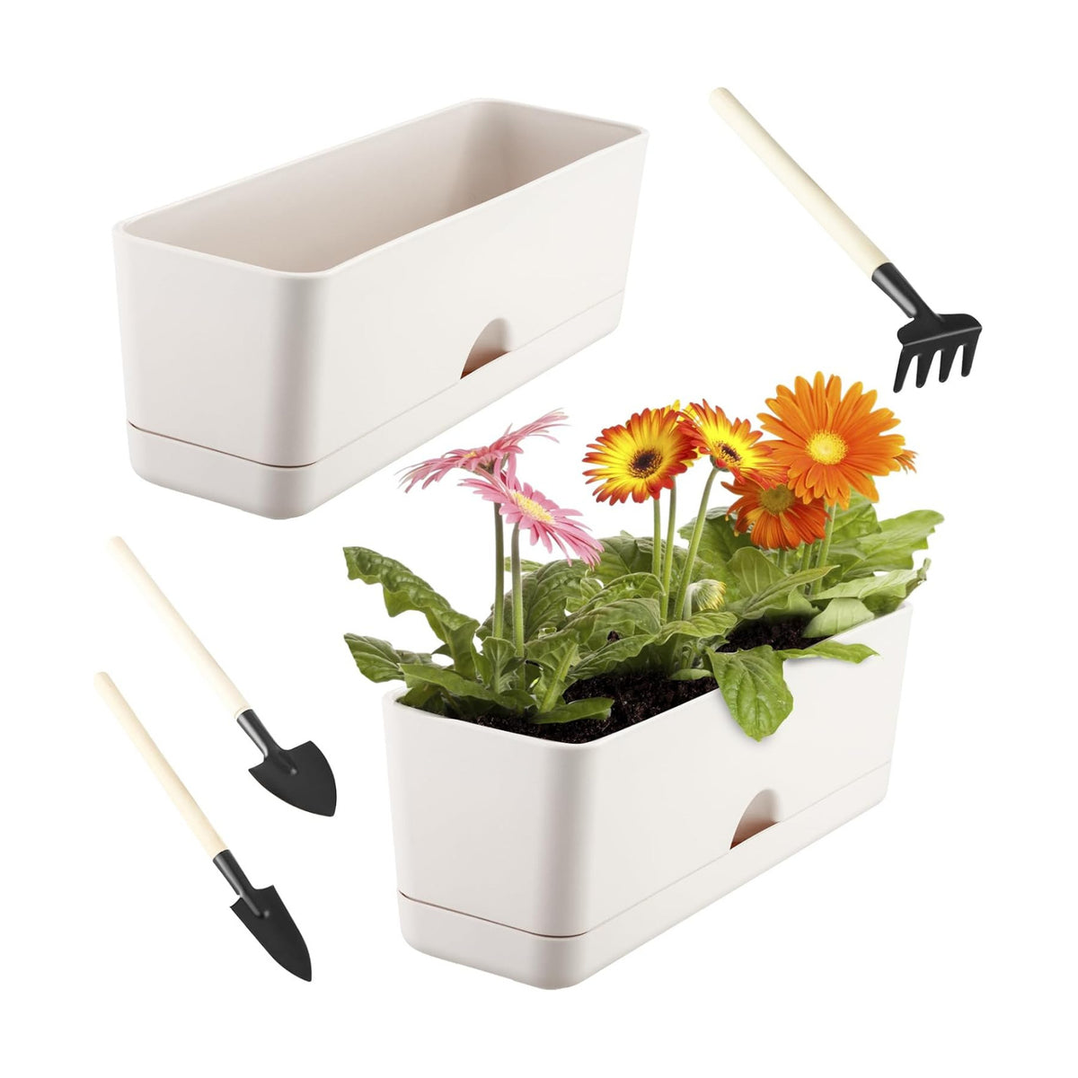 2-Pack Flower Pots Large Window Boxes Planters 16 Inch Rectangle Plant Pot Rectangular Planters for Outdoor Indoor Plants Plastic Windowsill Planter for Herbs Flowers Long Window Sill Planters
