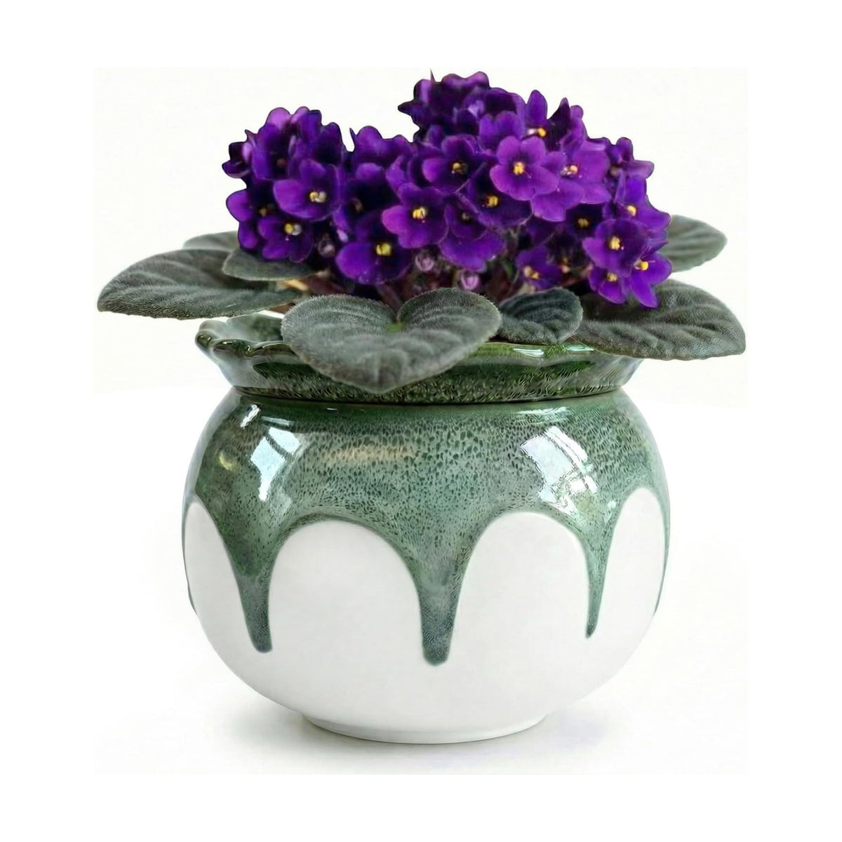 African Violet Pots, 6 Inch Self Watering Pots for Indoor Plants, Easy Plant Self Watering Planter, Ceramic Plant Pot with Absorbent Inner Pot for Flowers - Gradient Green (No Plants)