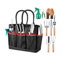 9-Piece Gardening Tools Set with Fashion Handbag, Black Red | Rust-resistant steel garden tool set with storage bag