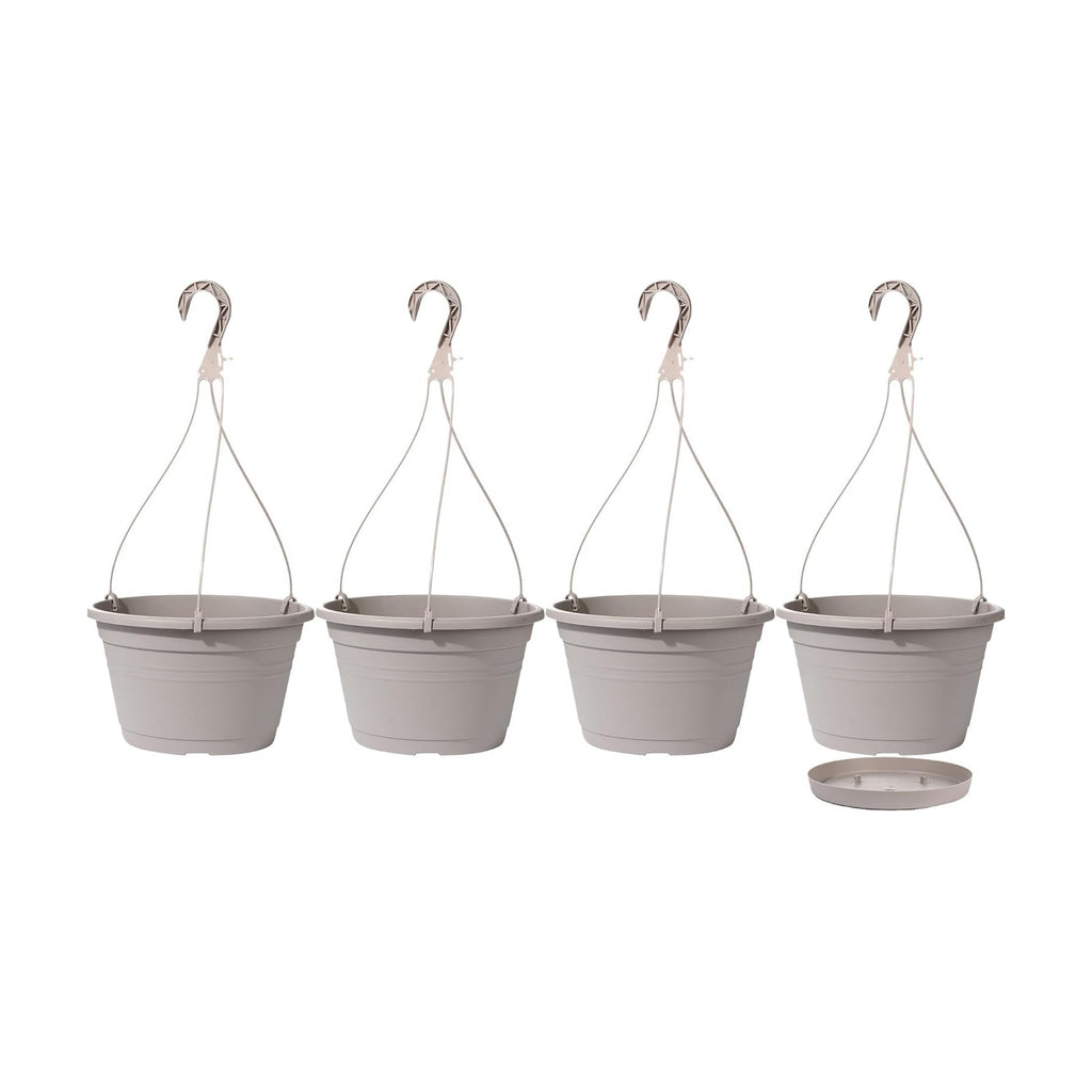 4 Pcs Hanging Planters,10" Hanging Pots Plastic Hanging Flower Plant Basket with Drainage Trays & Chain Holder for