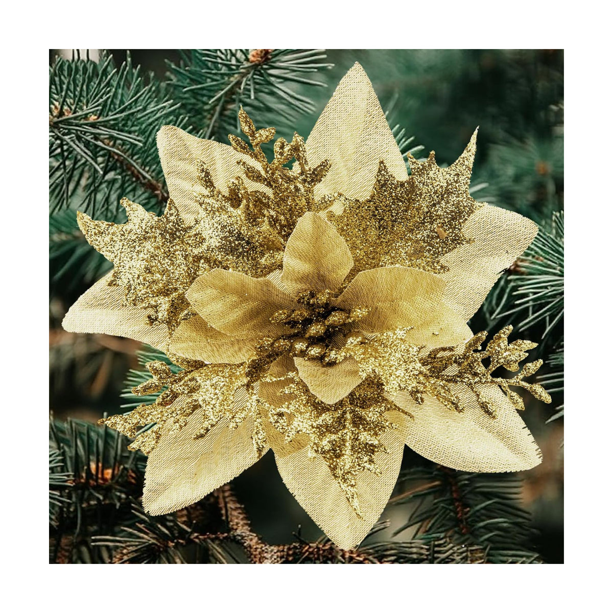 Cliselda 30Pcs 5.9“ Gold Poinsettias Artificial Christmas Flowers W/Clips