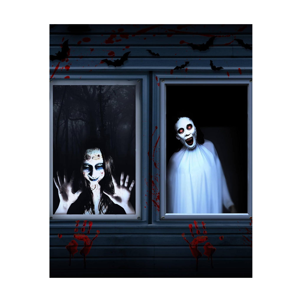 2pcs Halloween Window Cover Decor, Scary Ghost Curtain Outdoor