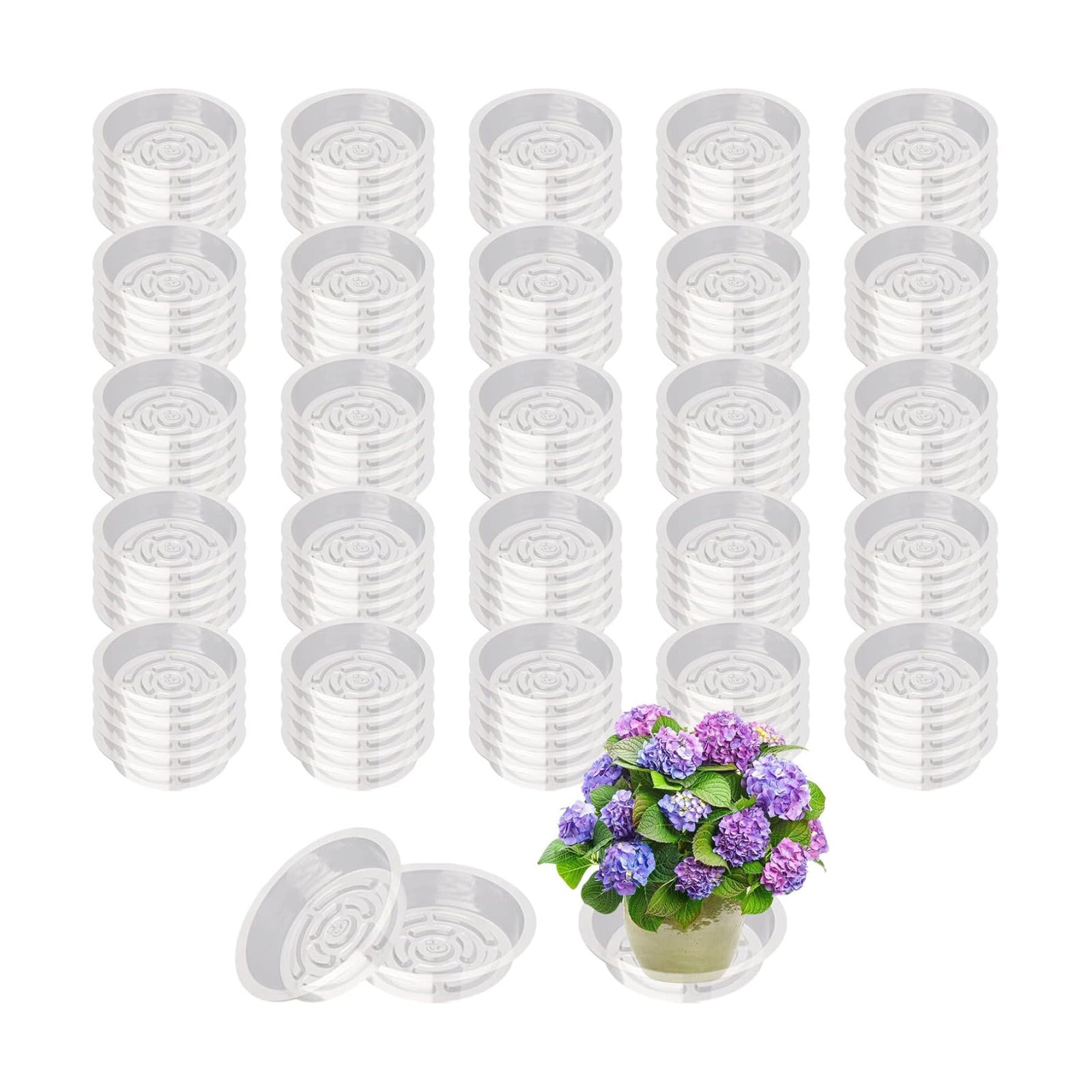 100 Pack Plastic Plant Saucers 6 Inch Clear Plant Water Trays | Durable Plastic Flower Pot Saucers, Plant Drip Trays