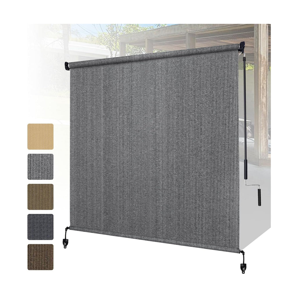 Shade&Beyond Outdoor Roller Shades with Splicing Design, 8' W x 8' H Cordless Patio Roll Up Blinds, Exterior Shade