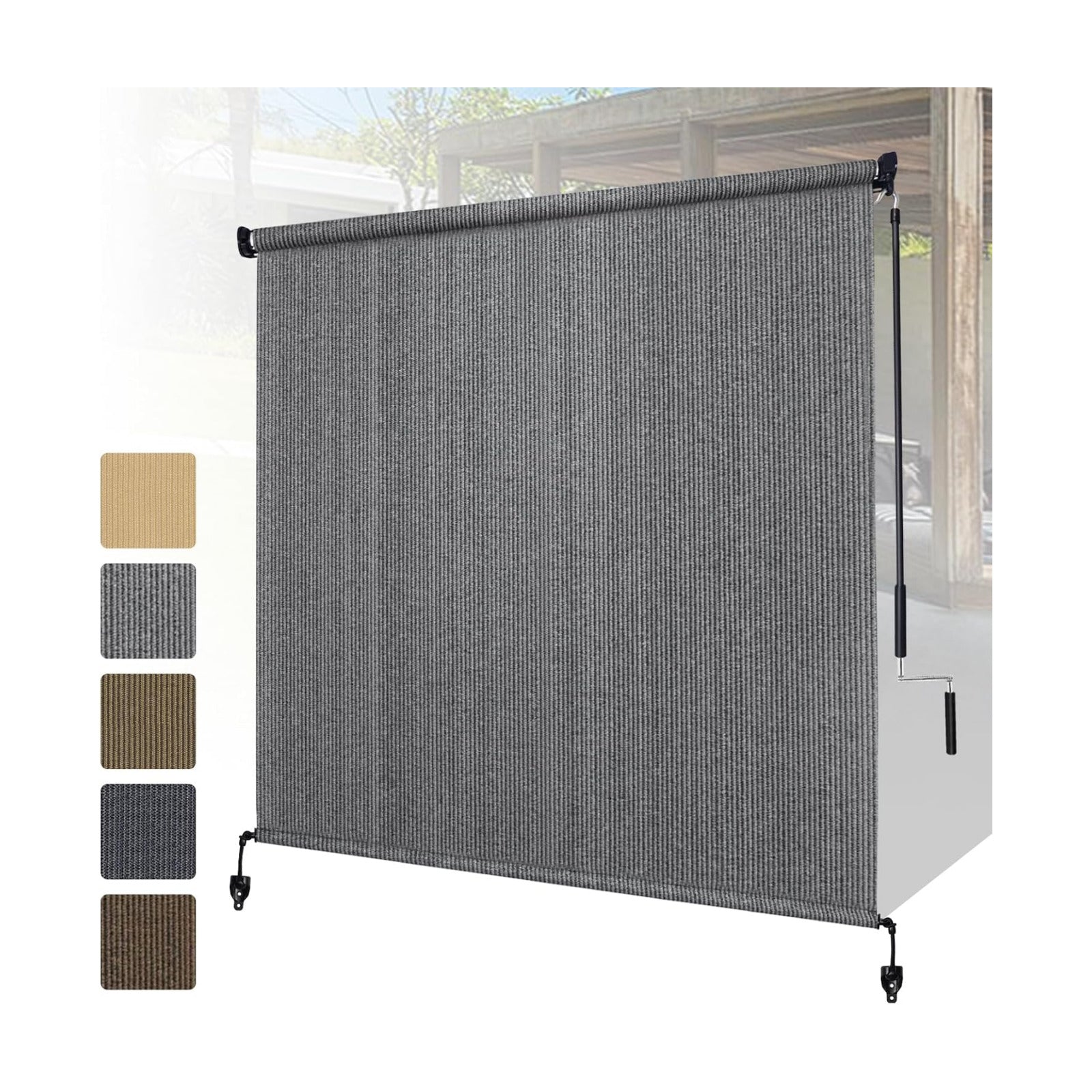 Shade&Beyond Outdoor Roller Shades with Splicing Design, 8' W x 8' H Cordless Patio Roll Up Blinds, Exterior Shade