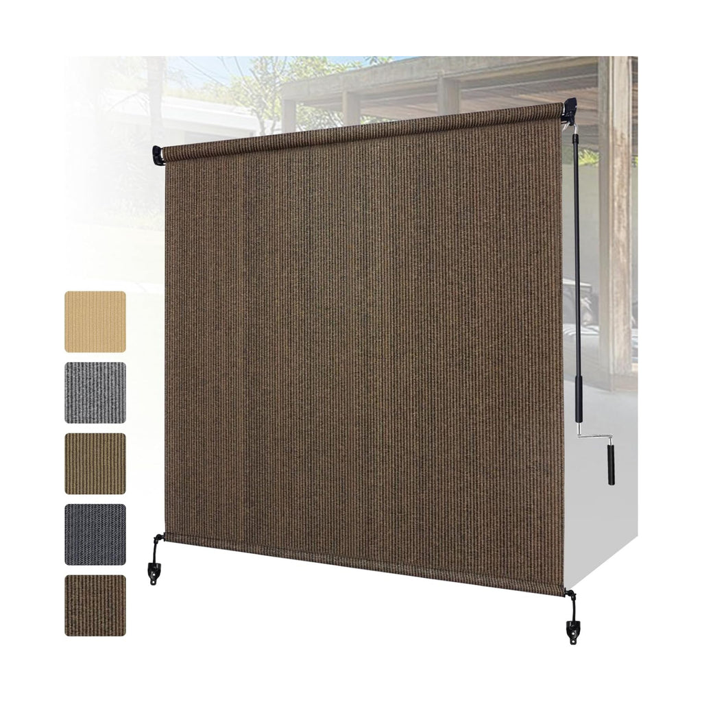 Shade&Beyond Outdoor Roller Shades with Splicing Design, 5' W x 8' H Cordless Patio Roll Up Blinds, Exterior Shade