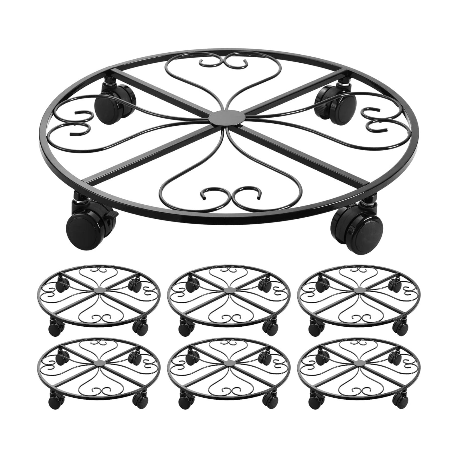 6 Pack Metal Plant Caddy with Wheels, 16 Inch Large Plant Stand with Wheels Heavy Duty Wrought Iron Rolling Plant Caddy