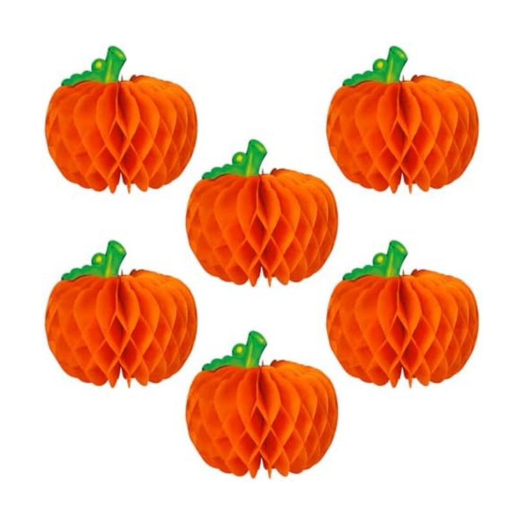 6 Pcs Pumpkin Honeycomb Decorations, Thanksgiving 3D Pumpkin Table Centerpieces, Fall Honeycomb Paper Tissue Balls for Halloween Thanksgiving Party Decor Harvest Festival Supplies