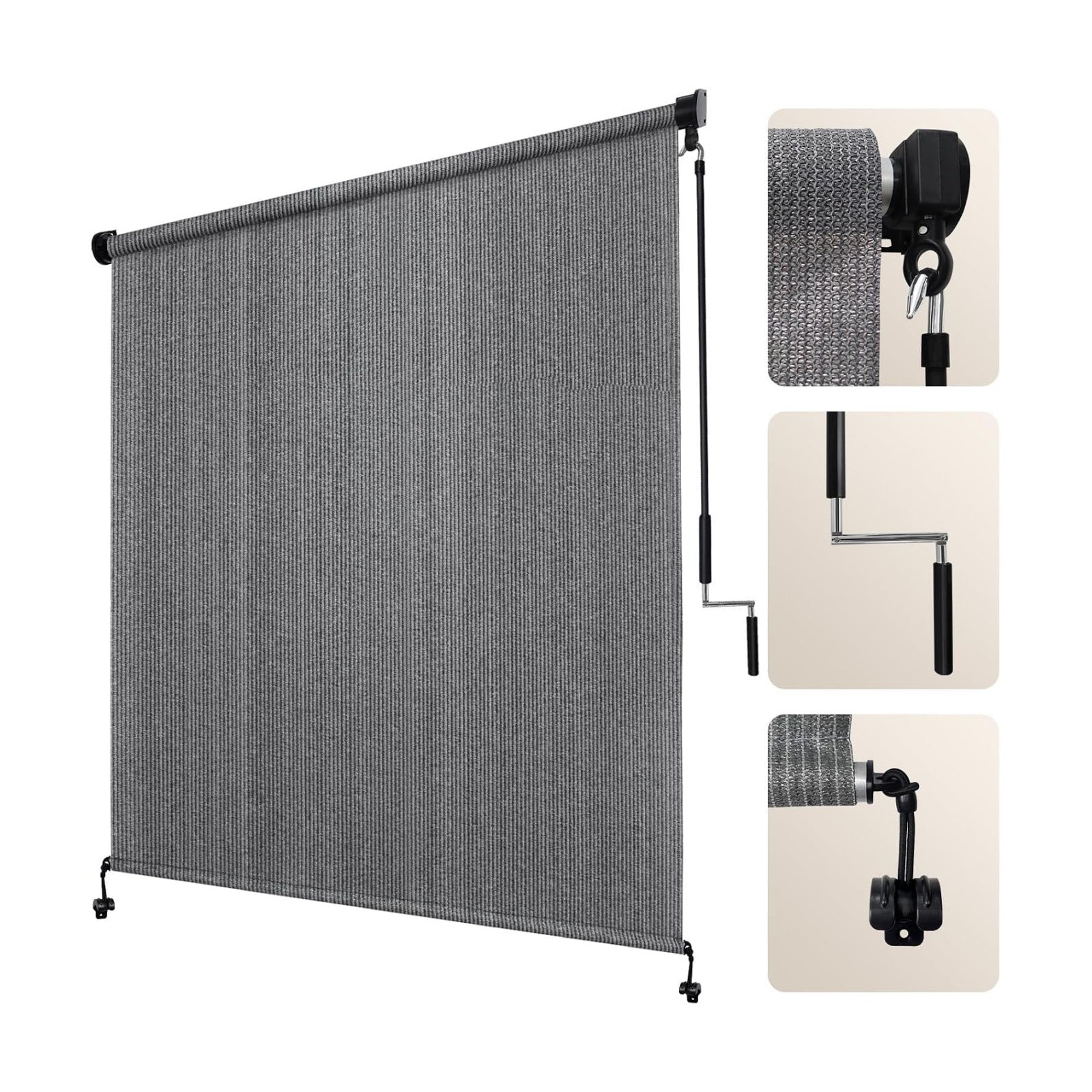 Outdoor Roller Shade 8' W x 8' H, Gray Exterior Cordless Patio Shades Roll Up Blinds with Spliced Pole Design, (2