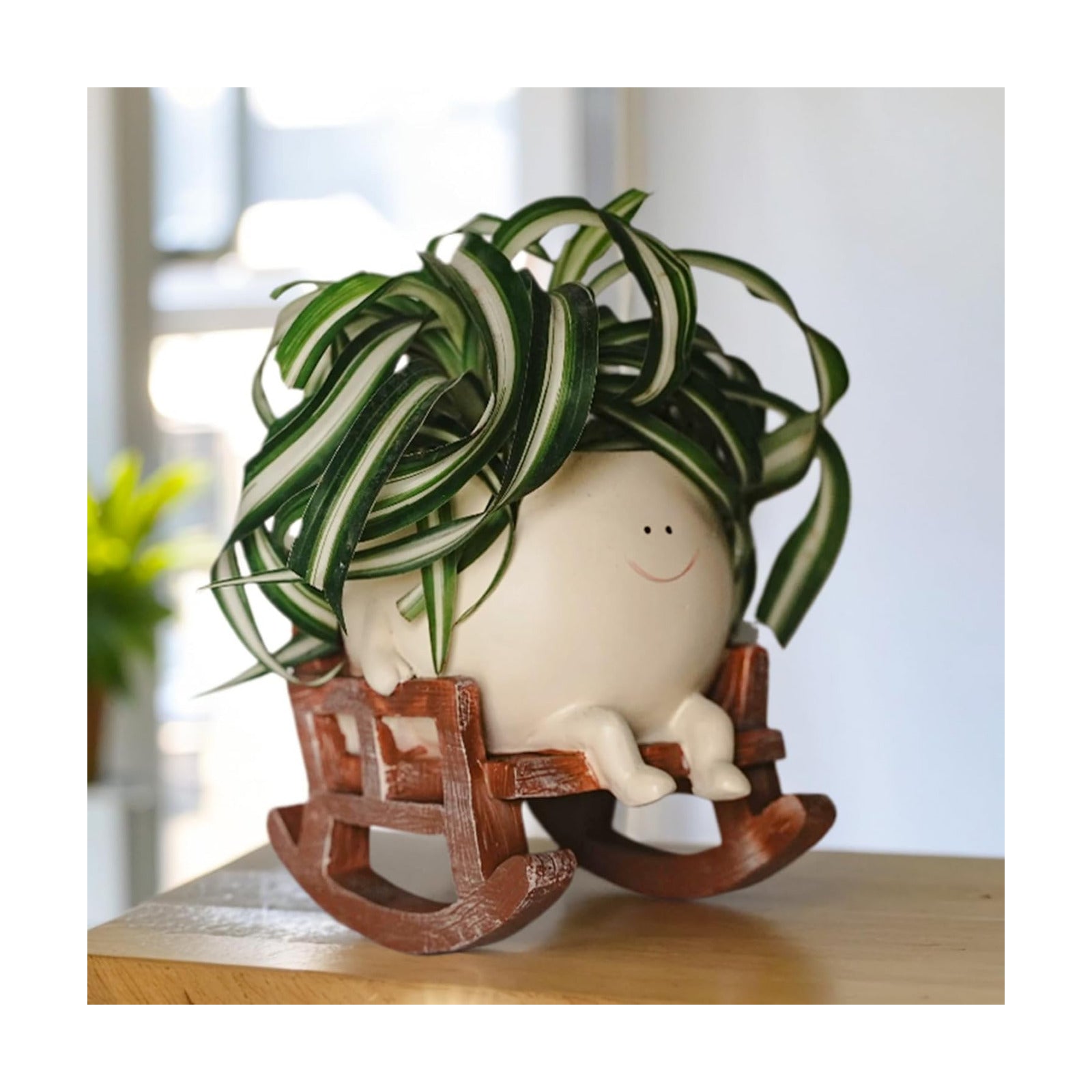 Large Smily Face Planter Pot Cute Smile Flower Planter for Indoor Outdoor, Resin Rocking Chair with Drainage Hole