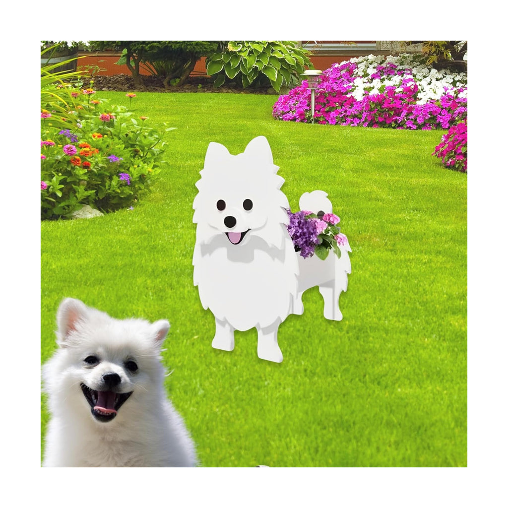 White Pomeranian Dog Planter Pots, Animal Shaped Flower Pot | Cute Plant Gift for Women and Pet Lovers, Indoor Outdoor