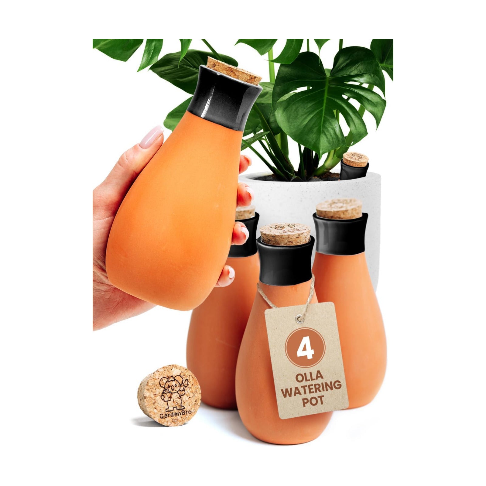 4pc Ollas Terracotta Watering Pots Large 14 Oz Self Watering Planter Insert | Olla Watering System For 1-week Easy To