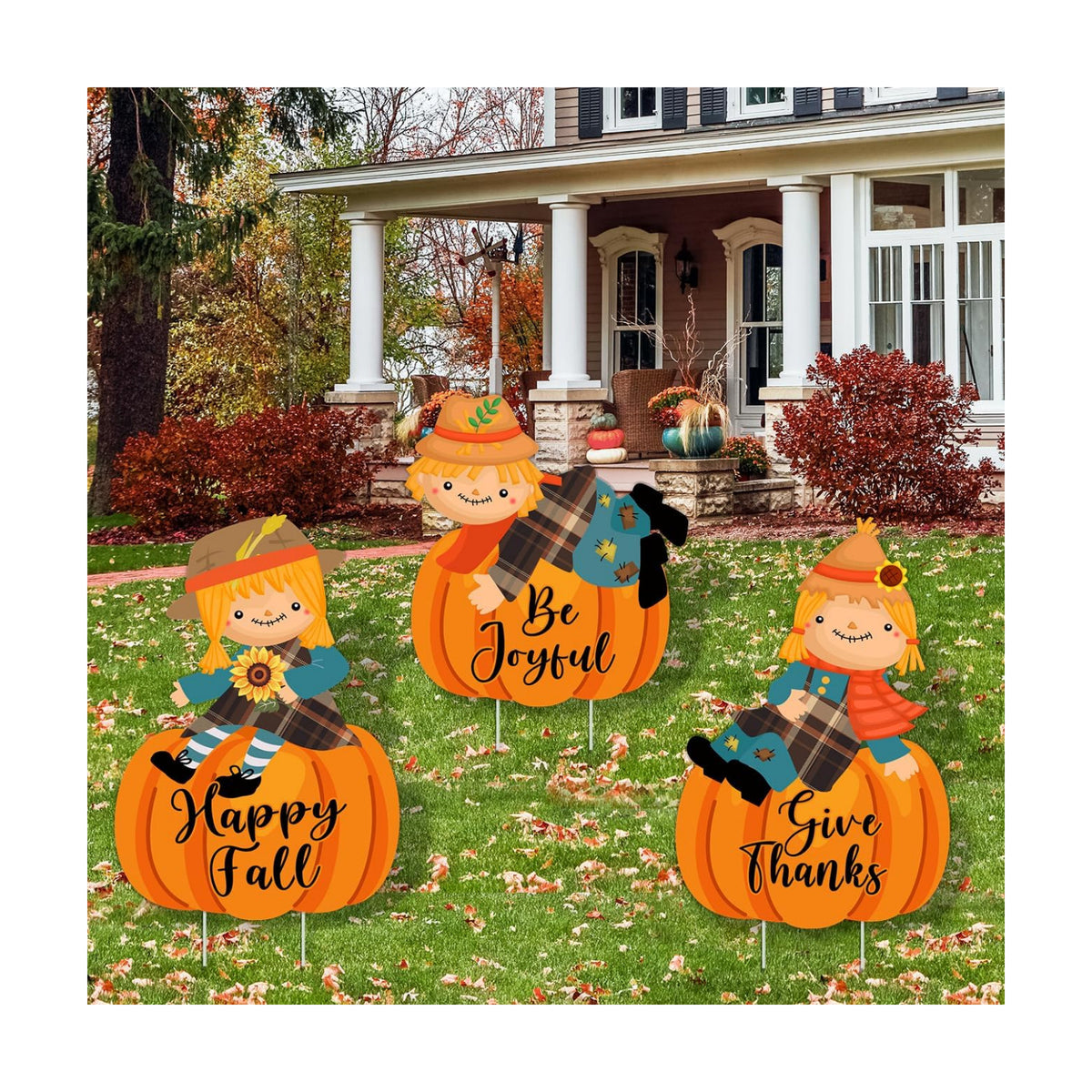 3Pcs Fall Yard Signs Decorations Thanksgiving Pumpkin Yard Stakes Outdoor