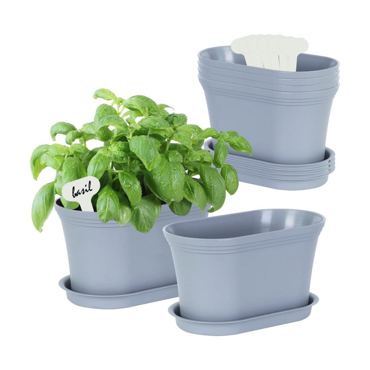 Oliz 6pk Windowsill Planters, Grey Plastic w/Drain Tray - Indoor/Outdoor