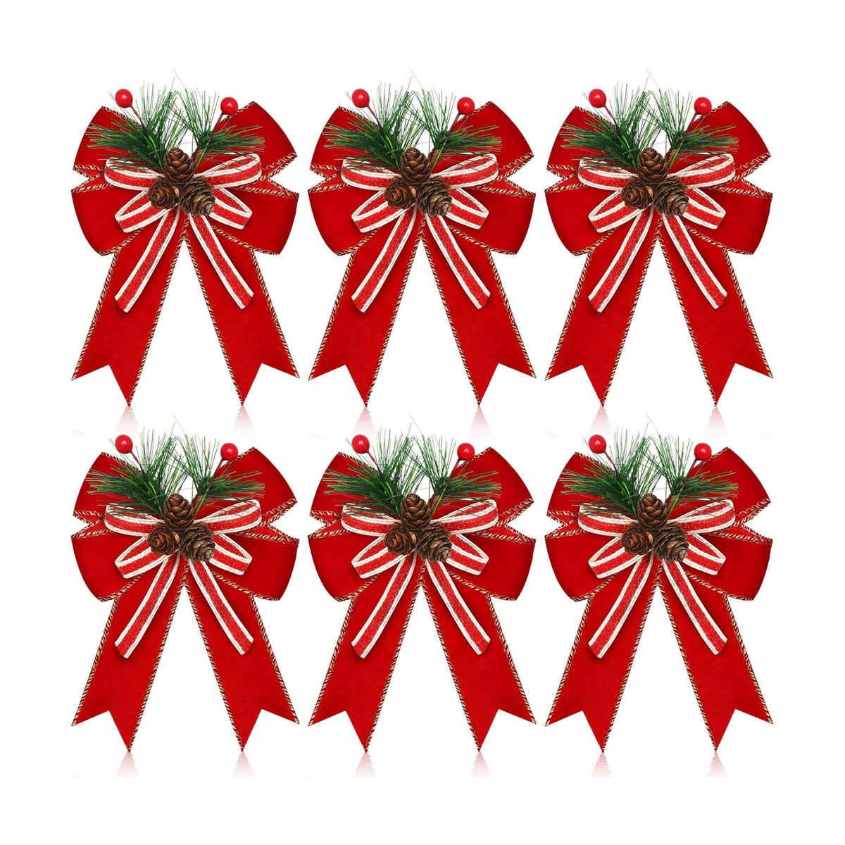 Moucuny 6 Pcs Christmas Velvet Bows Red 5 x 6 Inch for Tree