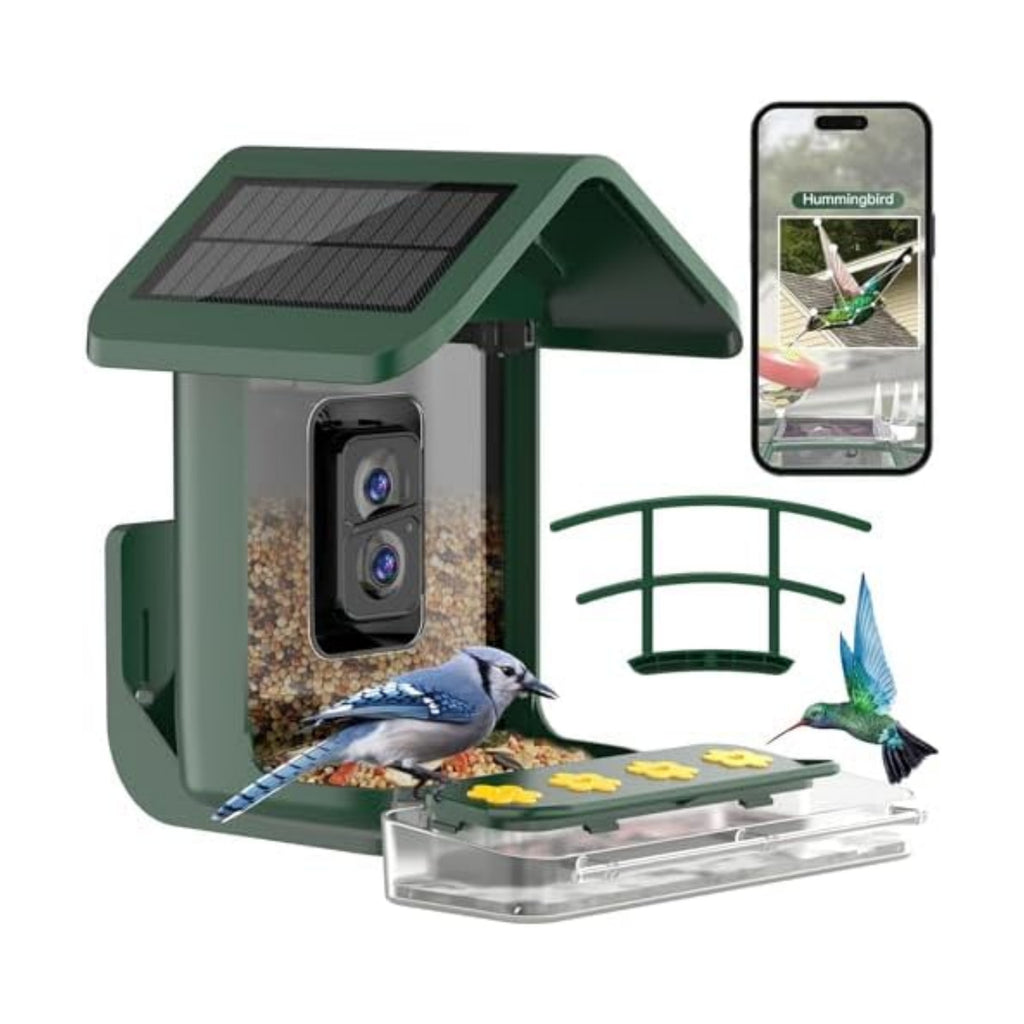 Bird Feeder with Camera Solar Powered: Smart Hummingbird Feeder for Backyard Tree - 2K Live AI Identify Auto Capture Bird Video - WiFi Bird Watching Feeders Gift for Mom Dad