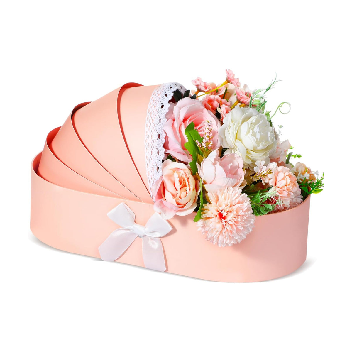 Sabary Baby Carriage Flower Cradle Floral Basket Pink Crib Flower Arrangement Basket Paper Cardboard Box for Gender Reveal Baby Shower Favors Wedding Celebrations