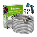 Beitopamz 100 ft Garden Hose, Stainless Steel Metal Water Hose with Nozzle, Flexible and Durable, Rust Proof, No-Kink