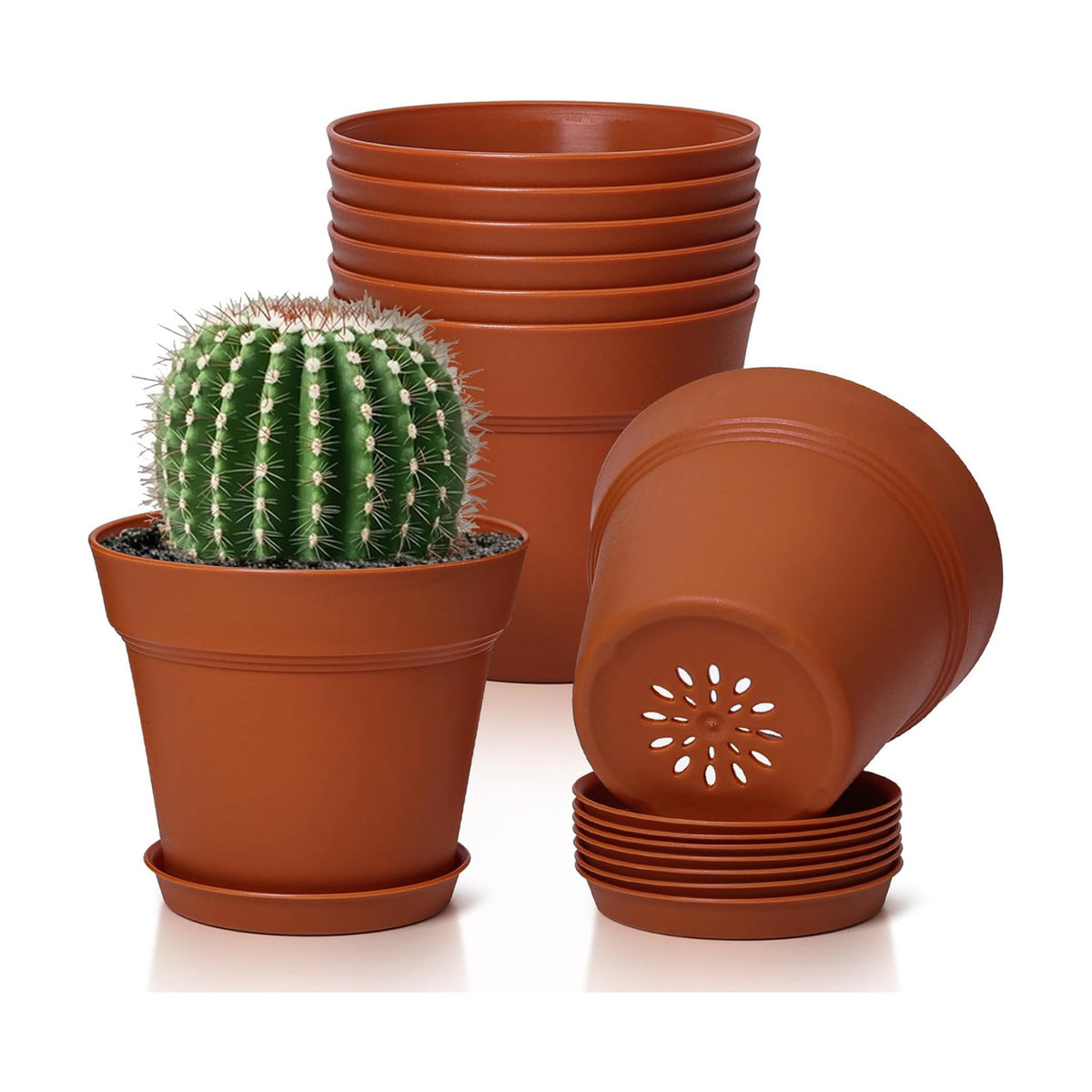 T4U Small Plant Pots 4 Inch 8 Pack, Plastic Indoor Flower Pots Saucer