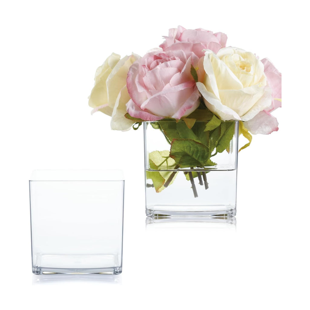 2 Pack Acrylic Cube Vases 4 X 4 Inch, Clear Square Vases, Shatterproof Flower Vase Decorative Centerpiece for Home, Wedding