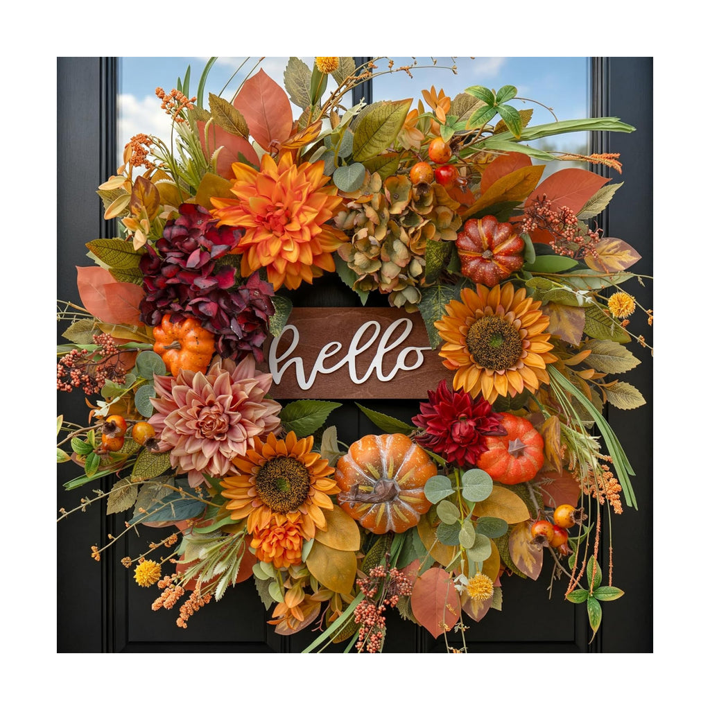 Fall Wreaths for Front Door 24 Inch Autumn Wreath with Sunflowers, Pumpkins