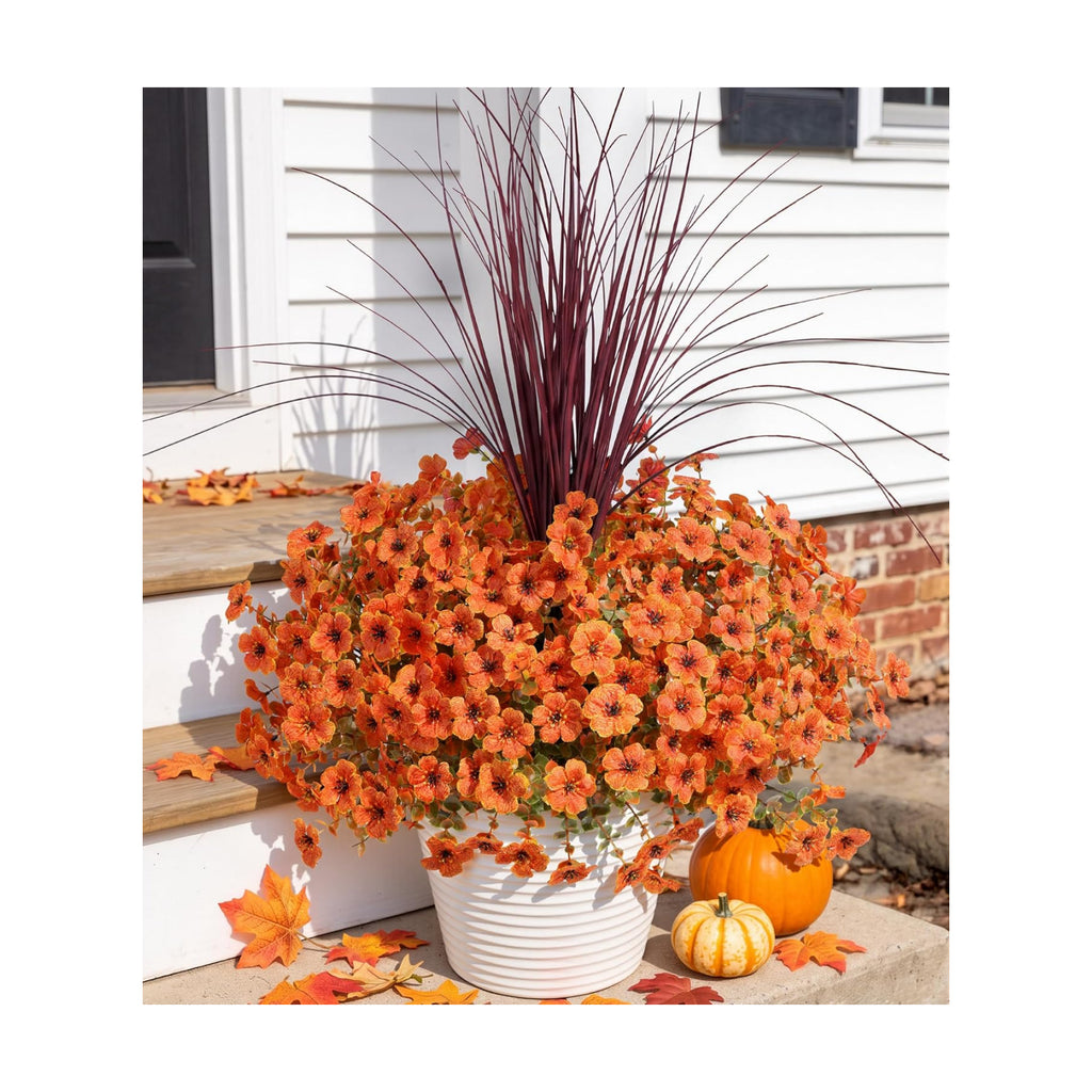 Ivydale Artificial Mums Flowers for Outdoors 12 Pcs + Burgundy Grass