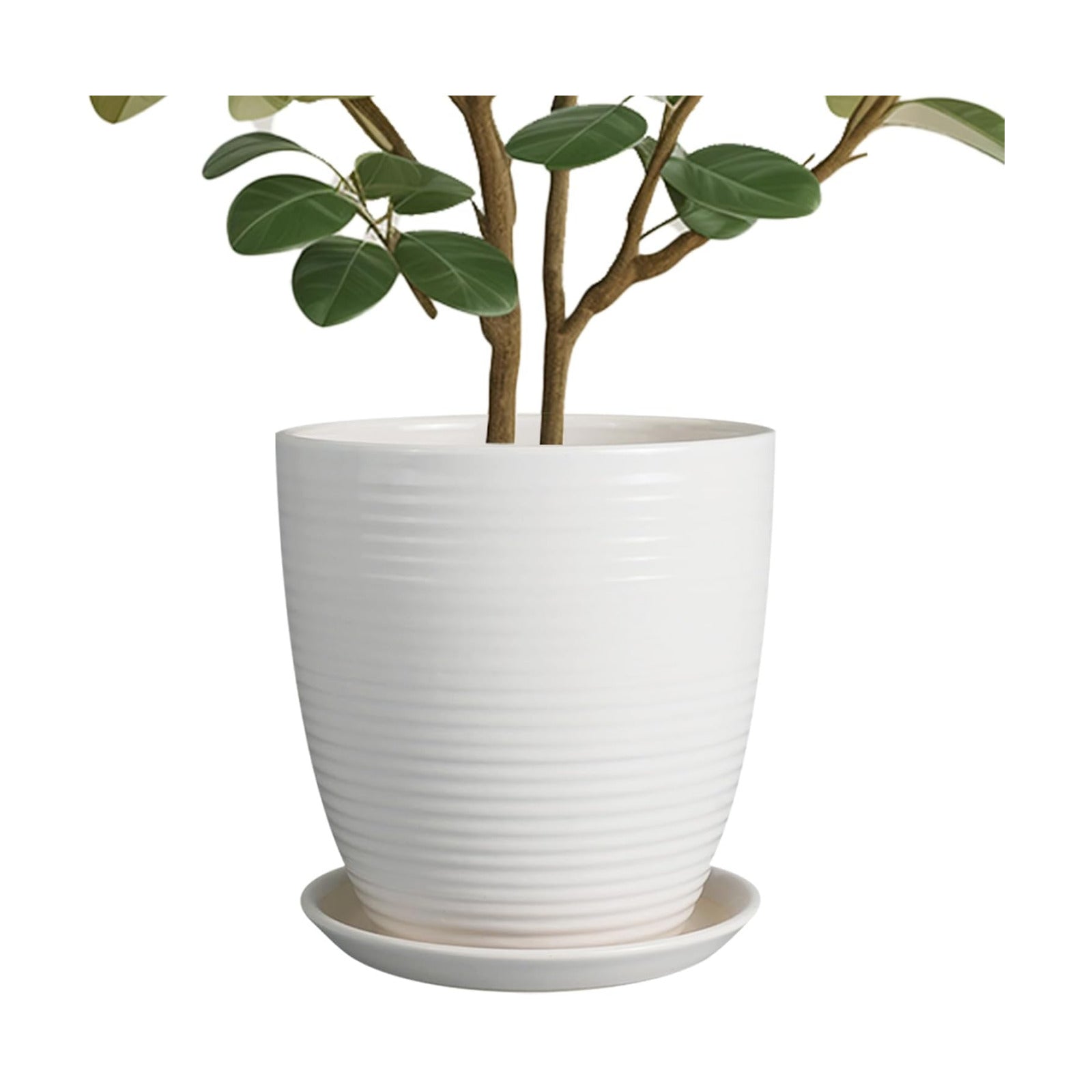 10 Inch Ceramic Planter Pot - Large Plant Pot with Drainage Hole and Saucer, Modern Round Flower Pots for Indoor