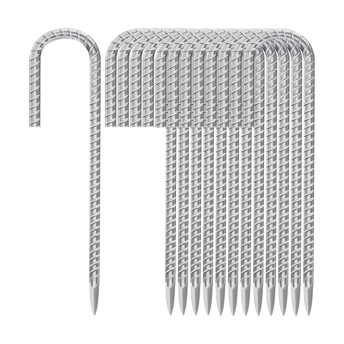 Besitu 12 Inch Ground Stakes Heavy Duty J Hook 30-Pack Metal Spikes Galvanized Ground Hooks Anchors Rebar Ground Stakes for Fence Tent Gazbo Bounce House and Outdoor Decorations Inflatables