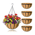 4 Pack 14 Inch Hanging Planters for Outdoor Plants Metal Hanging Planter Basket with Coco Coir Liner Round Plant Black