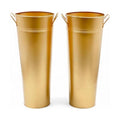 Hosley Set of 2 Gold Metal French Bucket with Handles & PVC Liner, 6" Dia x 15" H for Weddings, Parties, Country Picnics, Floral Arrangements, Tableware Storage, or Gardens - Rustic Farmhouse Décor