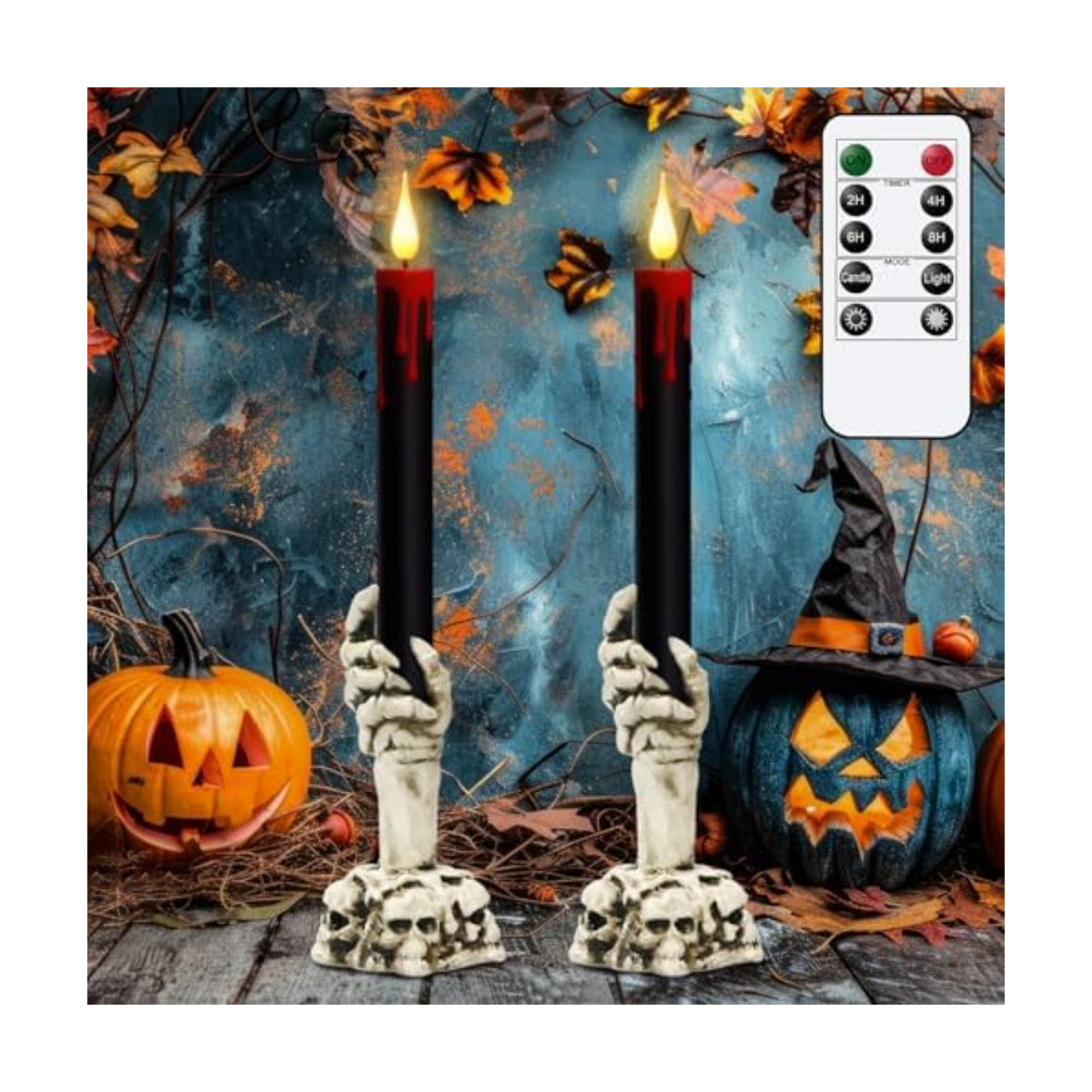 Eldnacele Halloween Black Flameless Taper Candles with Remote and Timer