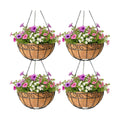 4 Pack Hanging Planter for Outdoor Plants 14 inch Metal Hanging Flower Basket with Coco Coir Liner Round Wire Plant