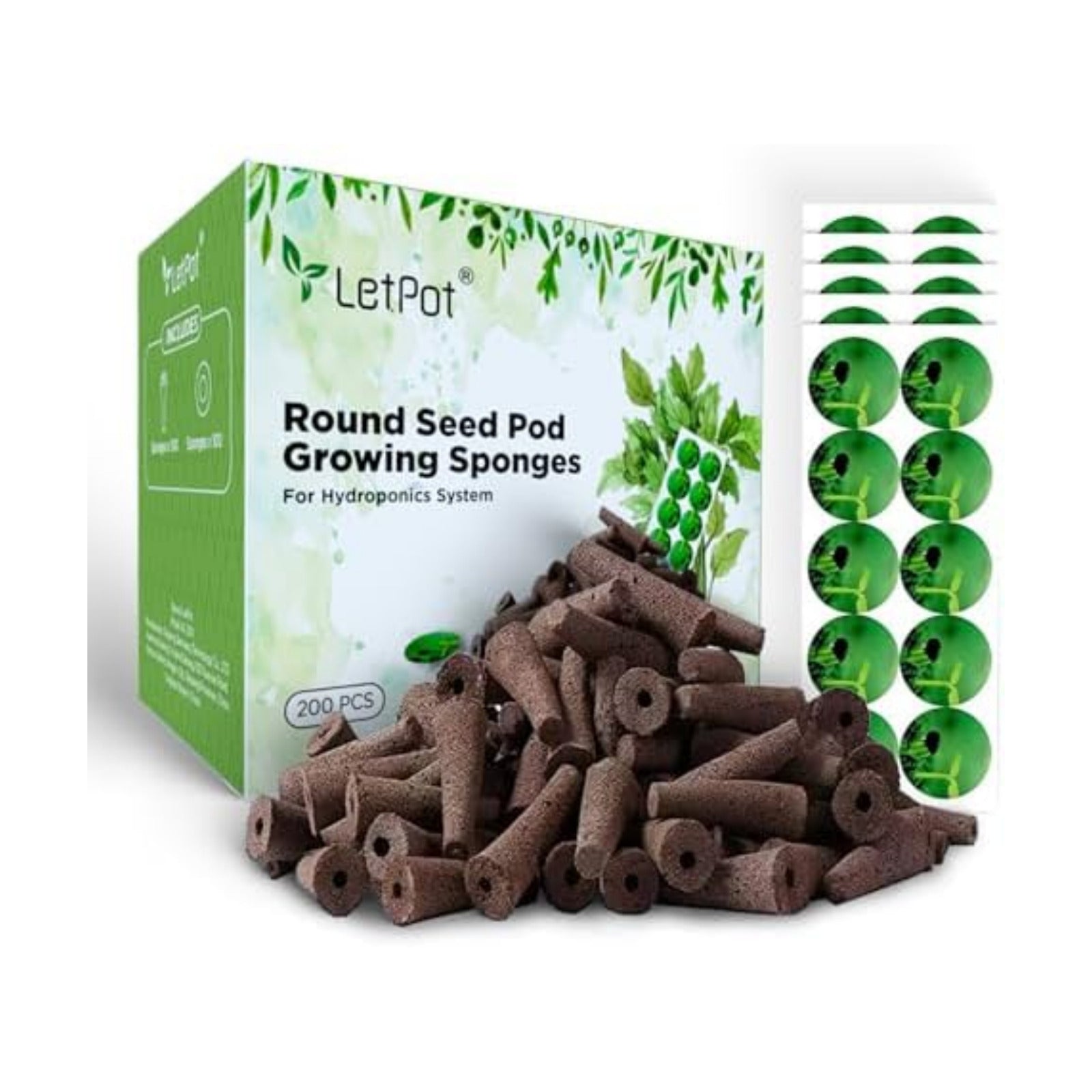 LETPOT 200 Pcs Seed Pod Kits, Replacement Root Growth Sponges Seed Pods, Seed Starter Sponges Kit for Hydroponic Indoor