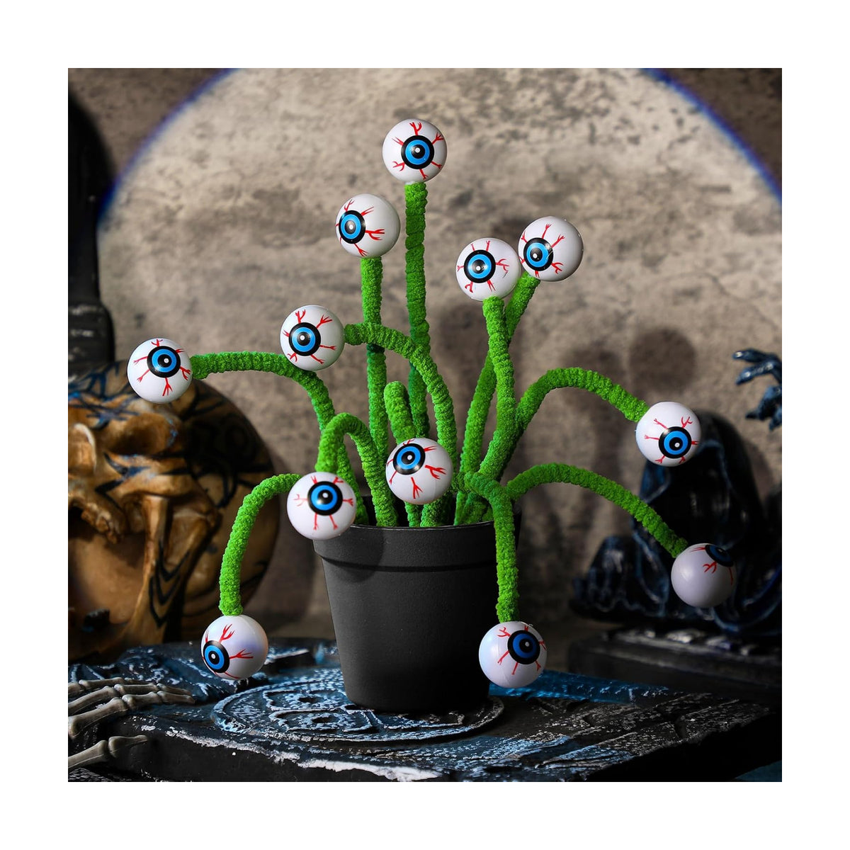 Wavwavw 12 Pcs Halloween Eyeball Picks 10 Inch Floral Pick,Green