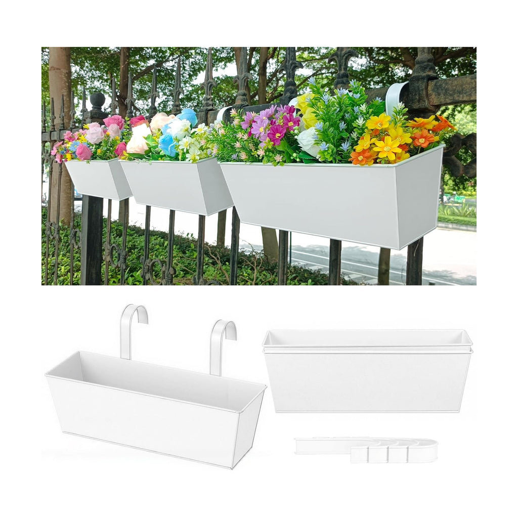 3 Pcs Large Hanging Flower Pots for Railing Or Fence 16 Inch Railing Planter Box for Any Balcony, Porch or Deck
