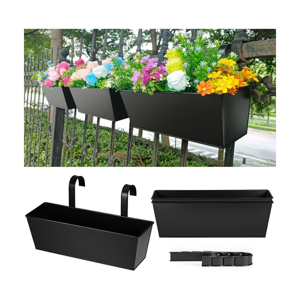3 Pcs Large Hanging Flower Pots for Railing Or Fence 16 Inch Railing Planter Box for Any Balcony, Porch or Deck