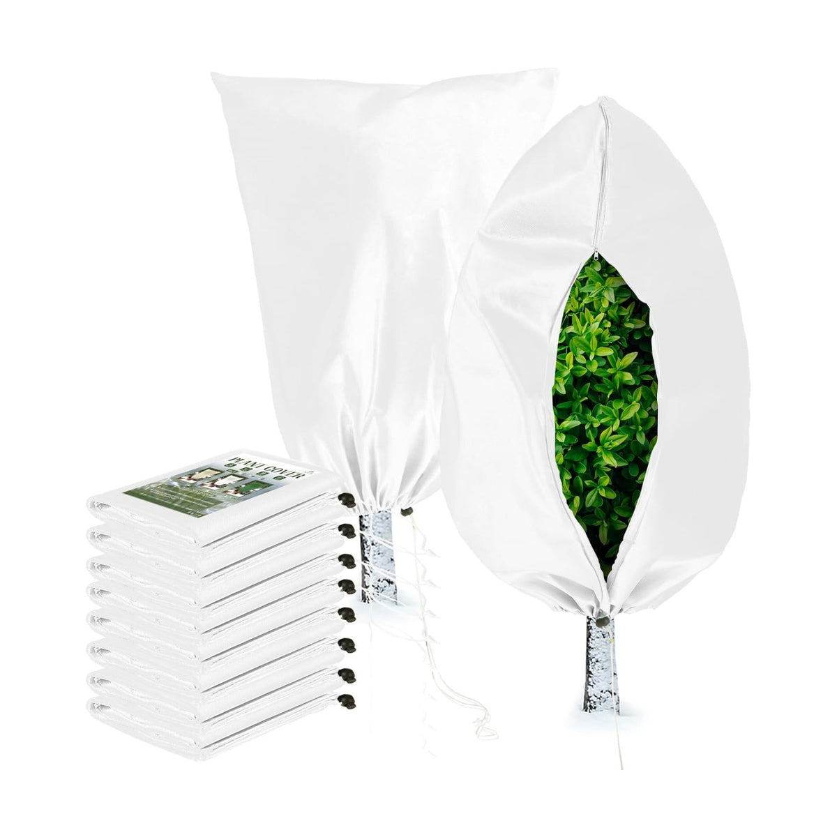 Homimp Plant Covers Freeze Protection, 8 Pack Frost Covers with Zipper Drawstring (31.5" x 47.3") Plant Protection Cover Bags for Outdoor Winter Frost Cold Weather Shrubs Trees Jacket Covers(White)