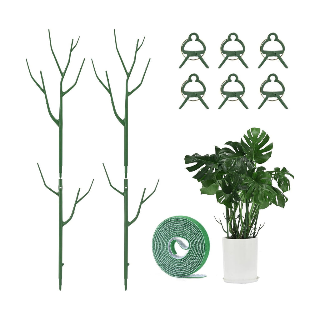 Yhtpouqe 4 Pack Plant Support Stakes, Plant Stakes for Indoor and Outdoor Plants. 28inch Plant Sticks with Extension Poles, Plant Clips, Plant Ties for Potted Monstera Plants, Climbing Plants