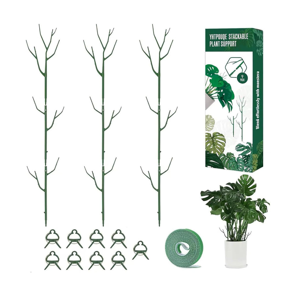 Yhtpouqe 9 Pack Green Plant Support Stakes Plant Stakes for Indoor and Outdoor Plants. 39.37inch Plant Sticks with Extension Poles, Plant Clips,Plant Ties for Potted Monstera Plants, Climbing Plants