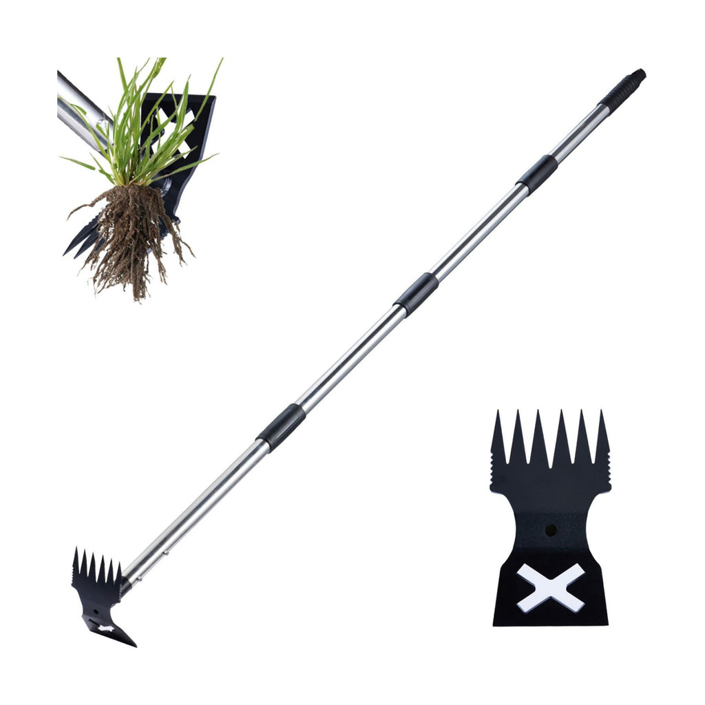 NICOFPHY Weed Puller Tool with Long Handle, Heavy Duty Garden Hoe and Rake | 60" Manual Weeder Remover Tool, 2 in 1