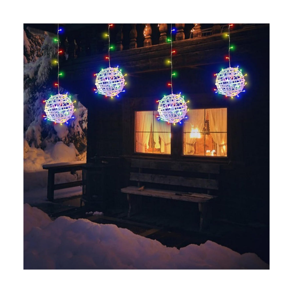 Outdoor Christmas Balls Lights 4 Pack 7.1" Hanging 8 LED Modes（Multicolor）