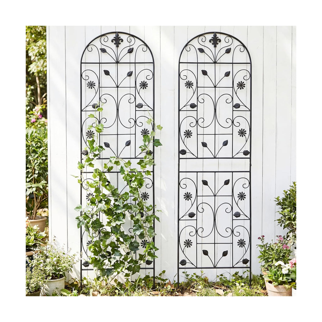 70.8" Metal Garden Trellis for Climbing Plants, 2 Pack Black | Rustproof steel lattice supports roses, clematis
