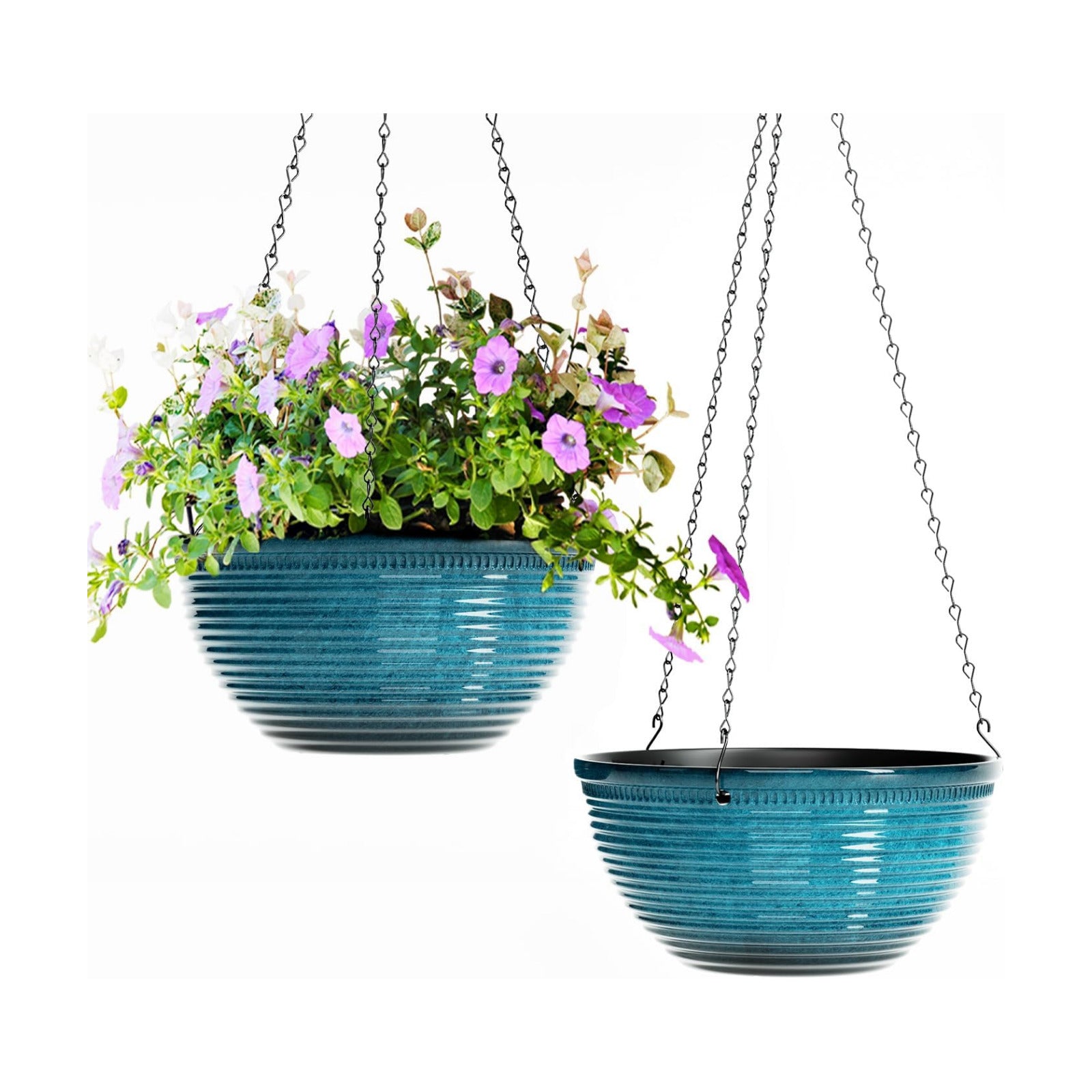 10 Inch Hanging Planters, Glazed Hanging Basket with Drainage Holes, 2 Pack | Ceramic-Look Hanging Flower Pots for