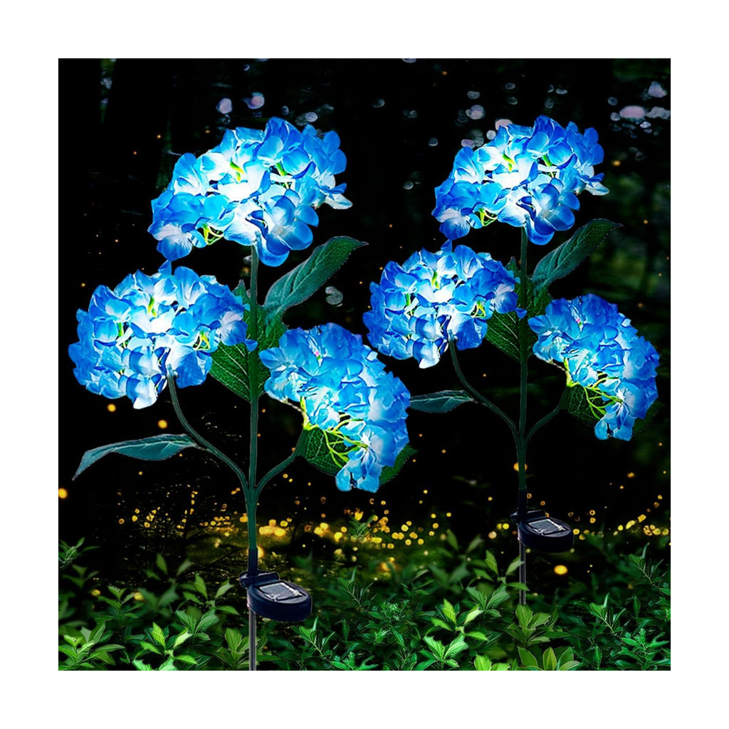 Aolyty Solar Hydrangea Flower Lights, LED Garden Light, 2 Pack, Blue | Realistic LED Stake Lights for Outdoor Gardens