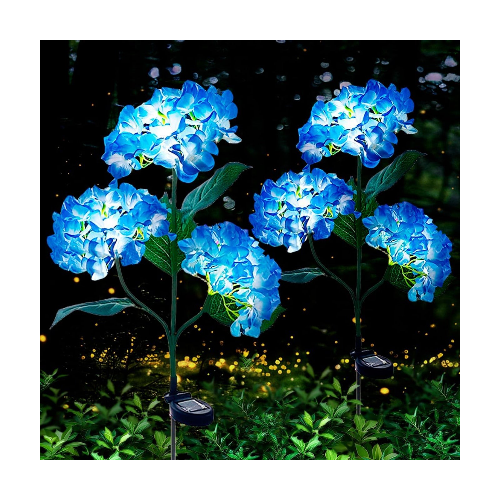 Aolyty Solar Hydrangea Flower Lights, LED Garden Light, 2 Pack, Blue | Realistic LED Stake Lights for Outdoor Gardens