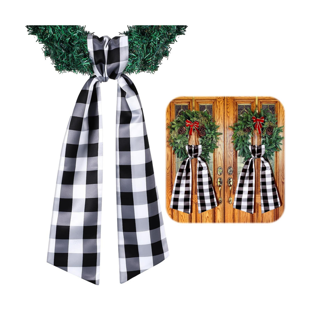 VitalCozy 2 Pcs Wreath Sash for Front Door, Plaid