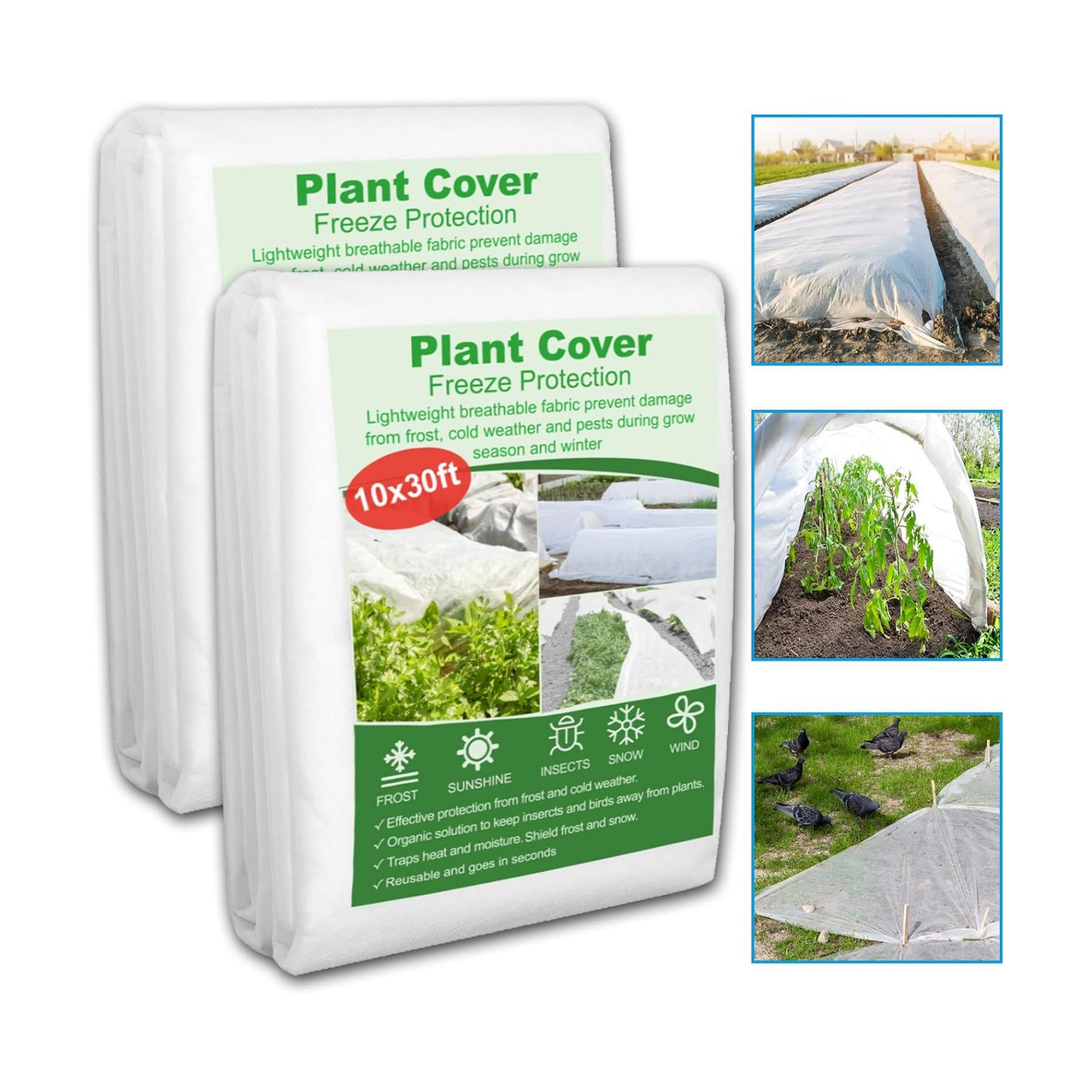 NONMON 2 Pack Plant Covers Freeze Protection 10 x 30FT 1.2oz Frost Cloths | 2.2oz Trees Covers Frost Blanket Plant