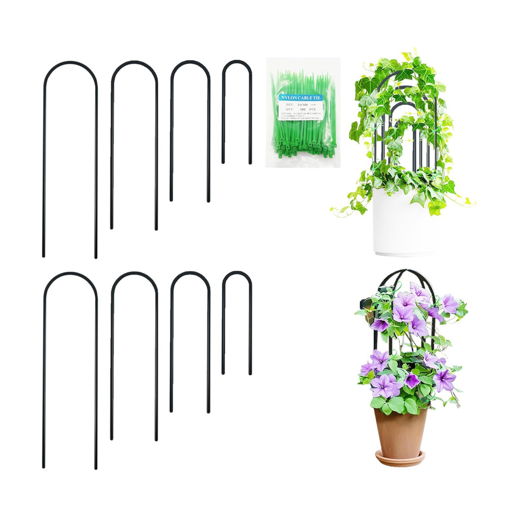 SNAIL GARDEN 8 Pcs Small Trellis for Indoor Plants with 100Pcs Green Cable Zip Ties,4 Sizes Indoor Plant Trellis for
