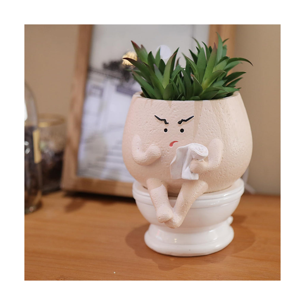 Face Planter Pots Funny Toilet Plant Pot for Indoor Plants, Cute Face Head Flower Pots Quirky Succulent Planters Gift